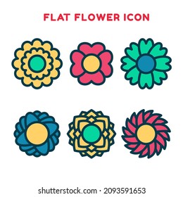 Set of colorful flower icons Contains floral icon design variations of lines and colors. Suitable for business, UI and UX, advertisement, money, travel.