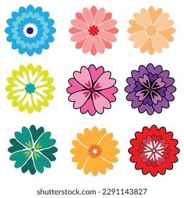 Set of colorful flower icons with overlapping petals