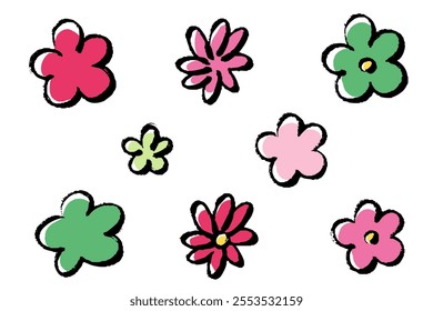 set of colorful flower illustrations with a touch of brush