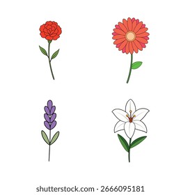 Set of colorful flowers bundle vector illustration