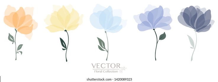 Set of colorful flowers was elegant of watercolor. Cute floral can be used as being an element in the decorative design of anniversary greeting cards, wedding or invitation design background. - Vector