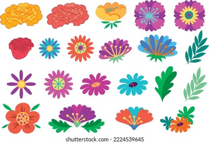 Set of colorful flowers in flat style illustration