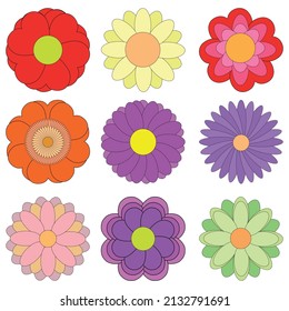 Set of colorful flowers, garden design