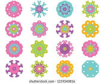Set of colorful flowers isolated on white background. Vector EPS 10 illustration in flat style. Icon, sticker, template for design.
