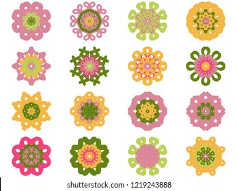 Set of colorful flowers isolated on white background. Vector EPS 10 illustration in flat style. Icon, sticker, template for design.