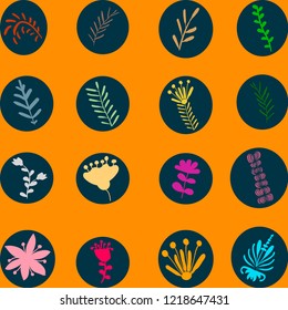 set of colorful flowers on an orange color