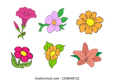 Set of colorful flowers. Simple flat design.