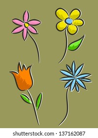 Set of colorful flowers (vector)