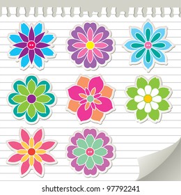 set of colorful flowers, vector stickers, eps 8