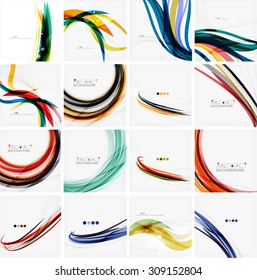Set of colorful flowing motion abstract backgrounds. Smooth futuristic wave layouts. Business, technology message, presentation or identity
