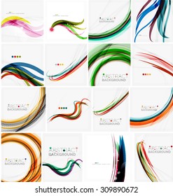 Conjunto de fondos abstractos de movimiento colorido. Diseño futurista suave de olas. Negocio, mensaje tecnológico, presentación o identidad