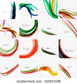 Set of colorful flowing motion abstract backgrounds. Smooth futuristic wave layouts. Business, technology message, presentation or identity
