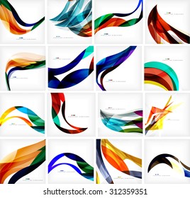 Conjunto de fondos abstractos de movimiento colorido. Diseño futurista suave de olas. Negocio, mensaje tecnológico, presentación o identidad