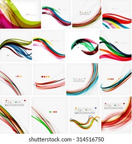 Set of colorful flowing motion abstract backgrounds. Smooth futuristic wave layouts. Business, technology message, presentation or identity