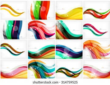Conjunto de fondos abstractos de movimiento colorido. Diseño futurista suave de olas. Negocio, mensaje tecnológico, presentación o identidad