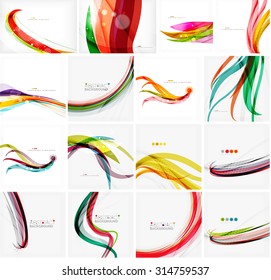 Set of colorful flowing motion abstract backgrounds. Smooth futuristic wave layouts. Business, technology message, presentation or identity