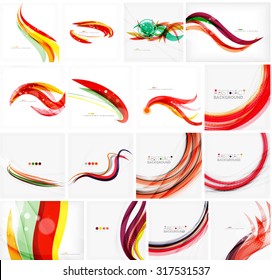 Conjunto de planos de fundo abstratos coloridos de movimento fluido. Layouts de ondas futurísticas suaves. Empresa, mensagem de tecnologia, apresentação ou identidade