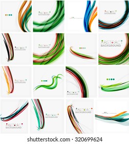 Set of colorful flowing motion abstract backgrounds. Smooth futuristic wave layouts. Business, technology message, presentation or identity