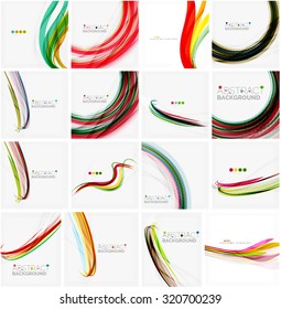 Set of colorful flowing motion abstract backgrounds. Smooth futuristic wave layouts. Business, technology message, presentation or identity