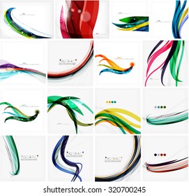 Set of colorful flowing motion abstract backgrounds. Smooth futuristic wave layouts. Business, technology message, presentation or identity