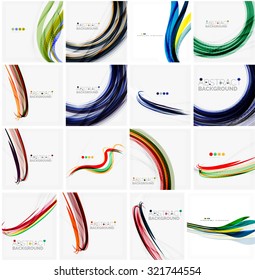 Set of colorful flowing motion abstract backgrounds. Smooth futuristic wave layouts. Business, technology message, presentation or identity
