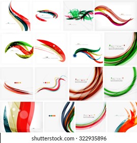 Set of colorful flowing motion abstract backgrounds. Smooth futuristic wave layouts. Business, technology message, presentation or identity