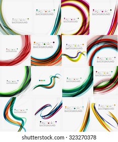 Set of colorful flowing motion abstract backgrounds. Smooth futuristic wave layouts. Business, technology message, presentation or identity