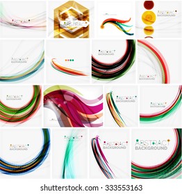 Conjunto de fondos abstractos de movimiento colorido. Diseño futurista suave de olas. Negocio, mensaje tecnológico, presentación o identidad