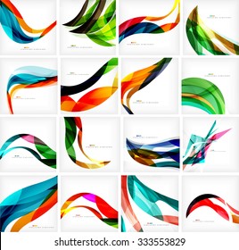 Set of colorful flowing motion abstract backgrounds. Smooth futuristic wave layouts. Business, technology message, presentation or identity
