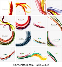 Conjunto de planos de fundo abstratos coloridos de movimento fluido. Layouts de ondas futurísticas suaves. Empresa, mensagem de tecnologia, apresentação ou identidade