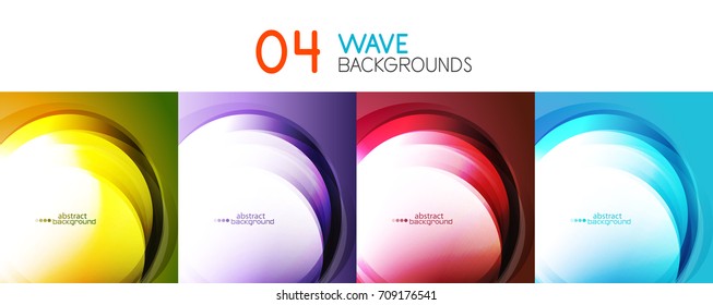 Conjunto de fondos abstractos de movimiento colorido. Diseño futurista suave de olas. Negocio, mensaje tecnológico, presentación o identidad