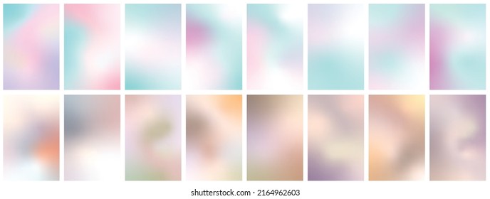 Set of colorful fluid gradient covers set. Vector templates for banners flyers, social media. Retro futuristic style. Abstract blurs with trendy vibrant liquid colors. Vector illustration.