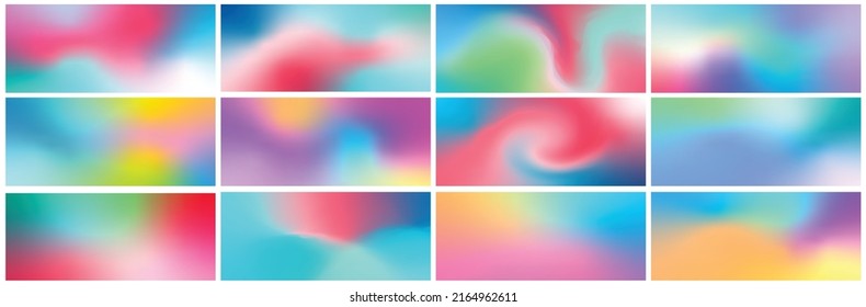 Conjunto de cubiertas de gradiente de líquido colorido. Plantillas vectoriales para pancartas, medios sociales. Estilo retro futurista. Bordes abstractos con colores vivos modernos. Ilustración vectorial.