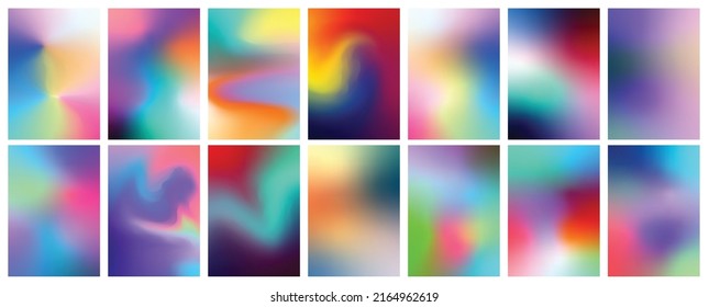 Set of colorful fluid gradient covers set. Vector templates for banners flyers, social media. Retro futuristic style. Abstract blurs with trendy vibrant liquid colors. Vector illustration.