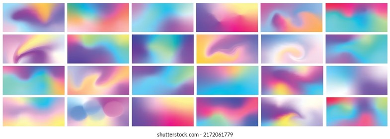 Set of colorful fluid gradient covers set. Vector templates for banners flyers, social media. Retro futuristic style. Abstract blurs with trendy vibrant liquid colors. Vector