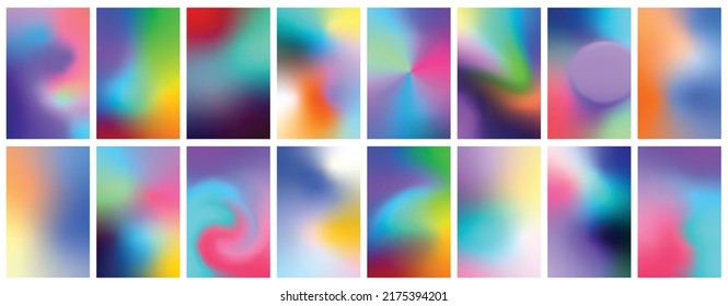 Set of colorful fluid gradient covers set. Vector templates for banners flyers, social media. Retro futuristic style. Abstract blurs with trendy vibrant liquid colors. Vector illustration.