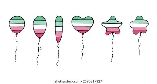 Set of colorful flying balloon Abrosexual pride flag Happy pride day LGBTQIA community Pride Month Vector hand drawn doodle for posters, stickers, logo, cards