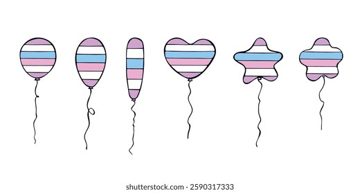 Set of colorful flying balloon Intersex pride flag Happy pride day LGBTQIA community Pride Month Vector hand drawn doodle for posters, stickers, logo, cards