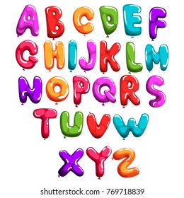 Set of colorful font in form balloons. Children s English alphabet. Letters from A to Z. ABC concept. Flat vector design for print, poster, invitation, card or flyer