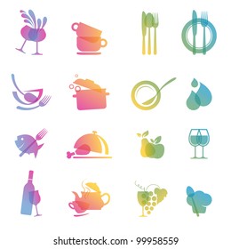 Set Of Colorful Food And Drink Icons For Restaurants