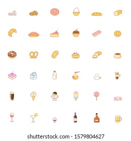 Set of colorful food icons. Bakery, dairy food, and drink. vector Illustration. 