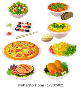 Set of colorful food icons. Isolated vector.