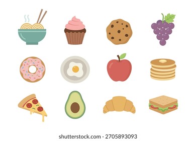 Conjunto de alimentos coloridos en estilo de diseño de Ilustración vectorial simple.