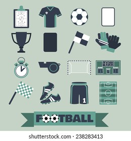 Set of colorful football (soccer) icons in flat style. Vector illustration with various football symbols 