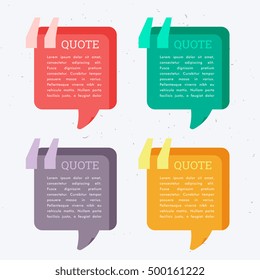 set of colorful four chat bubbles with quotation mark