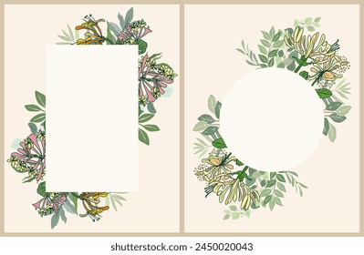 Set of Colorful frame borders with honeysuckle.