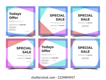 Set of Colorful frame square banner design template. Usable for social media post, card, banner, and web.