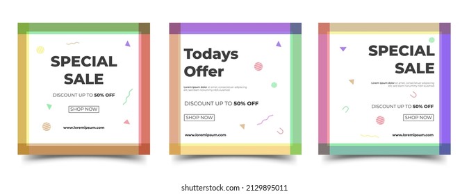 Set of Colorful frame square banner design template. Usable for social media post, card, banner, and web.