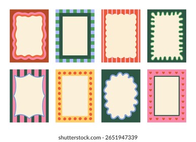 Set of colorful frames and borders. Perfect for creating greeting cards, web design, presentations, packaging design, scrapbooking, advertisement and lifestyle blogs materials. Vector illustration