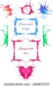 set of colorful frames and frame elements made of blots of paint